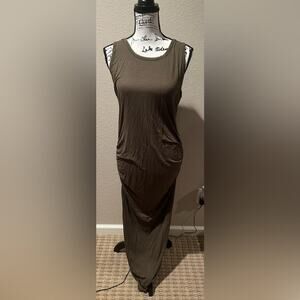NWOT Venus olive 3/4 bodycon ruche dress sz L